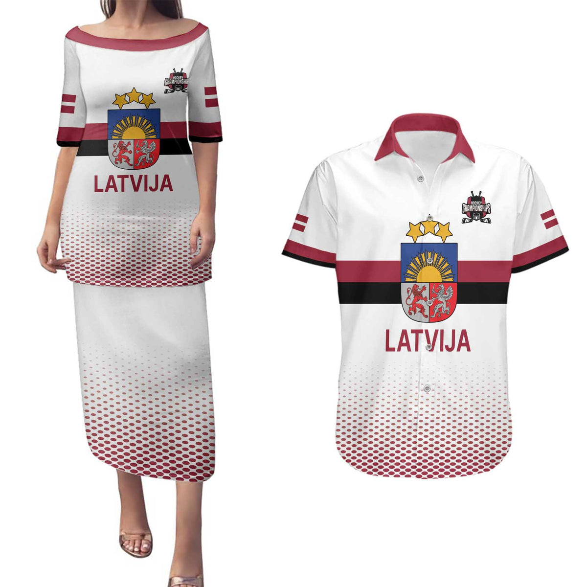 Custom Latvia Ice Hockey Champions Couples Matching Puletasi and Hawaiian Shirt Come on Latvija White style
