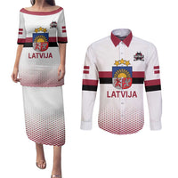 Custom Latvia Ice Hockey Champions Couples Matching Puletasi and Long Sleeve Button Shirt Come on Latvija White style