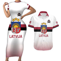 Custom Latvia Ice Hockey Champions Couples Matching Short Sleeve Bodycon Dress and Hawaiian Shirt Come on Latvija White style
