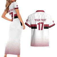 Custom Latvia Ice Hockey Champions Couples Matching Short Sleeve Bodycon Dress and Hawaiian Shirt Come on Latvija White style