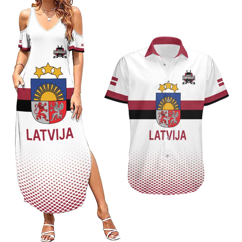 Custom Latvia Ice Hockey Champions Couples Matching Summer Maxi Dress and Hawaiian Shirt Come on Latvija White style