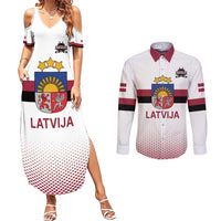 Custom Latvia Ice Hockey Champions Couples Matching Summer Maxi Dress and Long Sleeve Button Shirt Come on Latvija White style