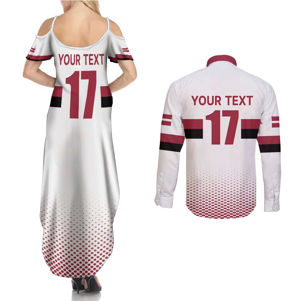 Custom Latvia Ice Hockey Champions Couples Matching Summer Maxi Dress and Long Sleeve Button Shirt Come on Latvija White style