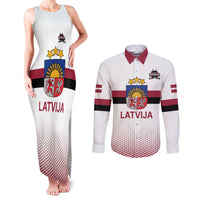 Custom Latvia Ice Hockey Champions Couples Matching Tank Maxi Dress and Long Sleeve Button Shirt Come on Latvija White style