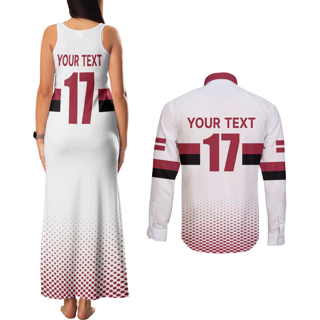 Custom Latvia Ice Hockey Champions Couples Matching Tank Maxi Dress and Long Sleeve Button Shirt Come on Latvija White style