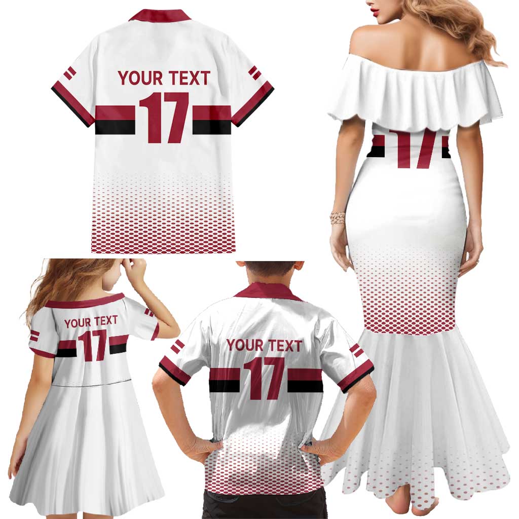 Custom Latvia Ice Hockey Champions Family Matching Mermaid Dress and Hawaiian Shirt Come on Latvija White style