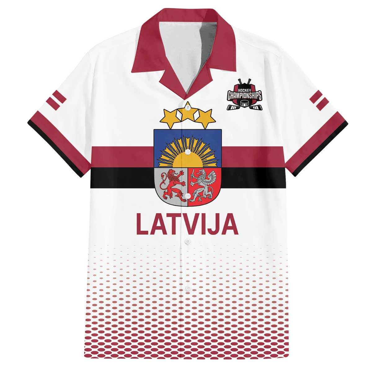 Custom Latvia Ice Hockey Champions Family Matching Off The Shoulder Long Sleeve Dress and Hawaiian Shirt Come on Latvija White style