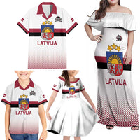 Custom Latvia Ice Hockey Champions Family Matching Off Shoulder Maxi Dress and Hawaiian Shirt Come on Latvija White style