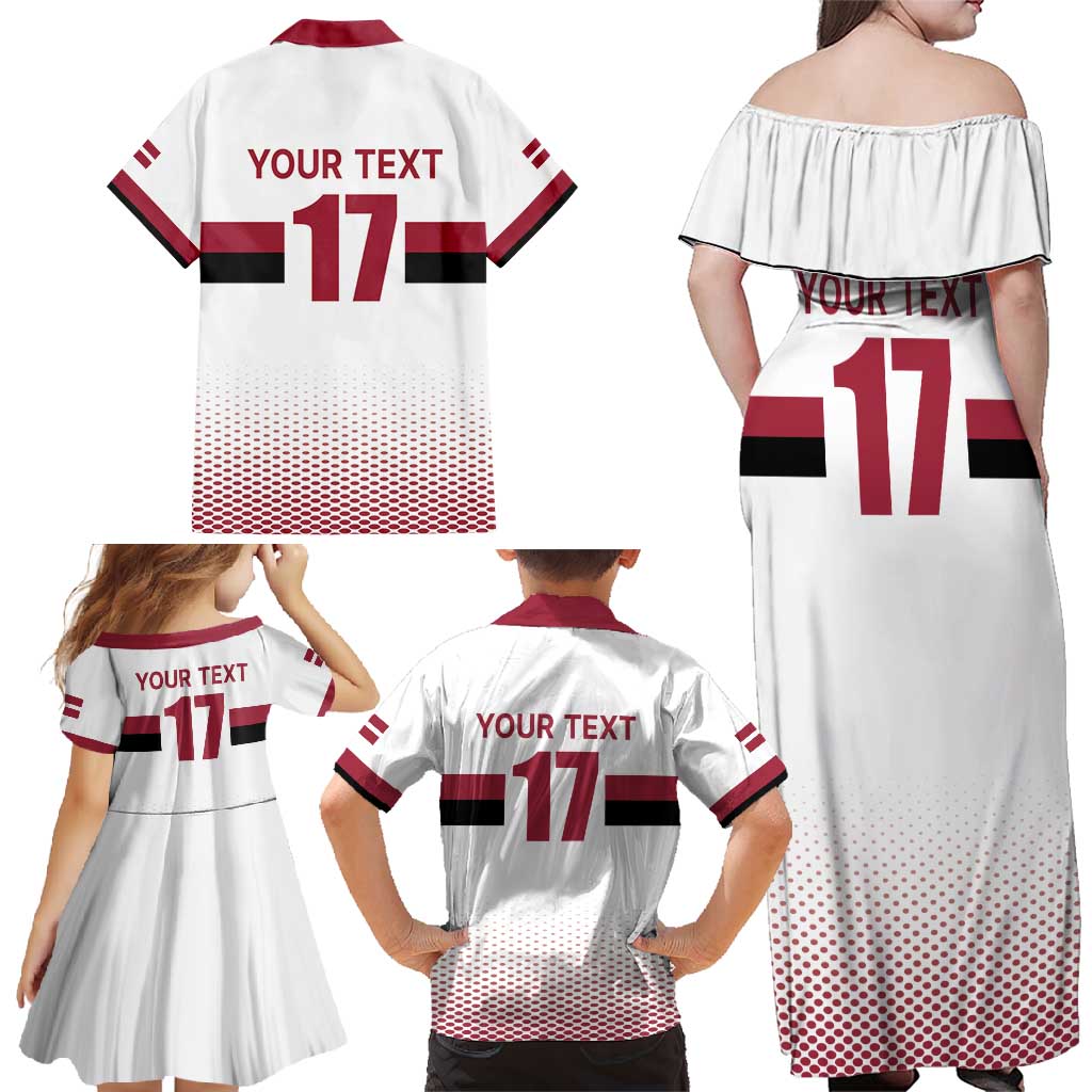 Custom Latvia Ice Hockey Champions Family Matching Off Shoulder Maxi Dress and Hawaiian Shirt Come on Latvija White style