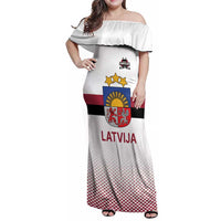Custom Latvia Ice Hockey Champions Family Matching Off Shoulder Maxi Dress and Hawaiian Shirt Come on Latvija White style