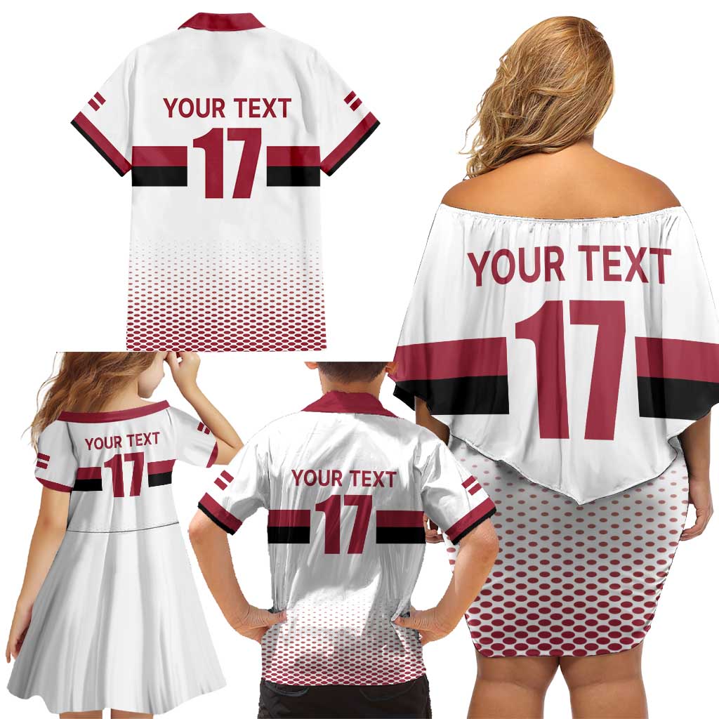 Custom Latvia Ice Hockey Champions Family Matching Off Shoulder Short Dress and Hawaiian Shirt Come on Latvija White style