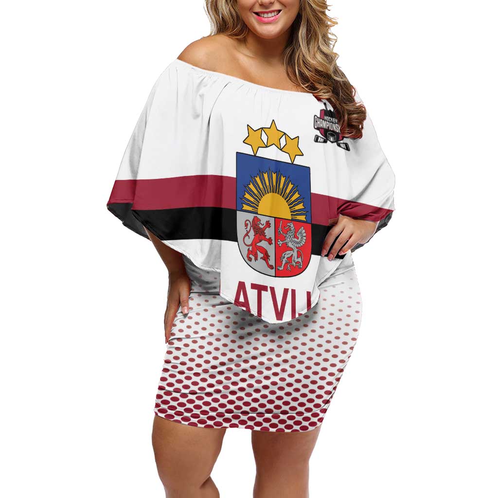 Custom Latvia Ice Hockey Champions Family Matching Off Shoulder Short Dress and Hawaiian Shirt Come on Latvija White style