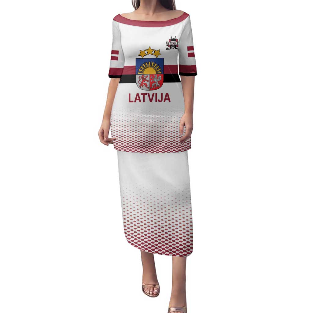 Custom Latvia Ice Hockey Champions Family Matching Puletasi and Hawaiian Shirt Come on Latvija White style