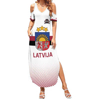 Custom Latvia Ice Hockey Champions Family Matching Summer Maxi Dress and Hawaiian Shirt Come on Latvija White style