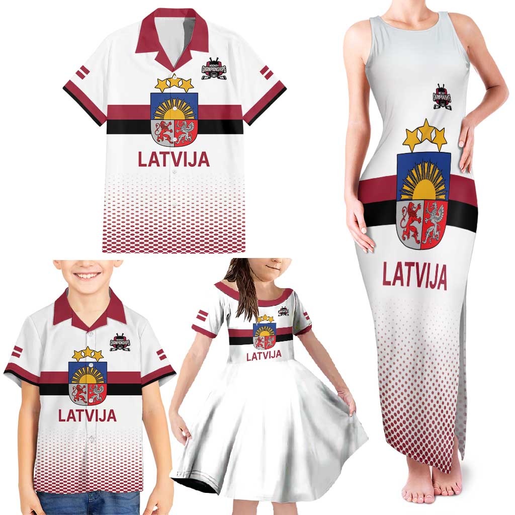Custom Latvia Ice Hockey Champions Family Matching Tank Maxi Dress and Hawaiian Shirt Come on Latvija White style