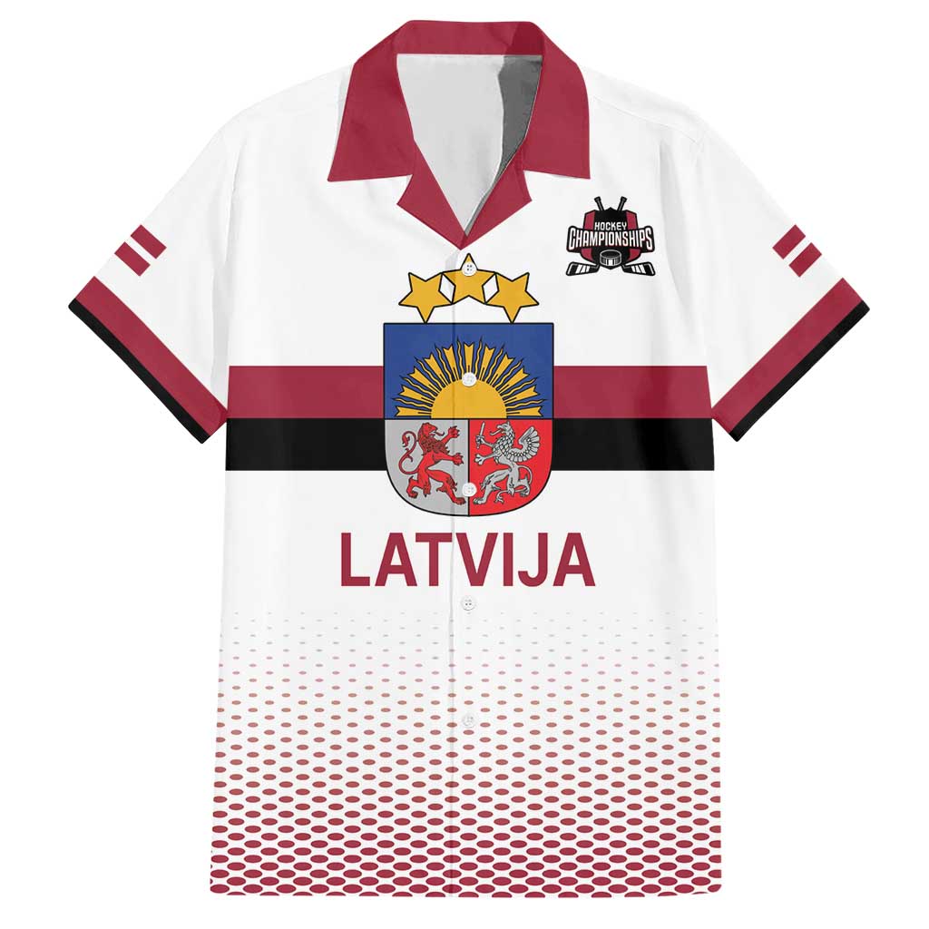 Custom Latvia Ice Hockey Champions Hawaiian Shirt Come on Latvija White style
