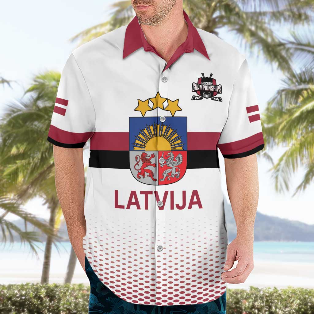 Custom Latvia Ice Hockey Champions Hawaiian Shirt Come on Latvija White style