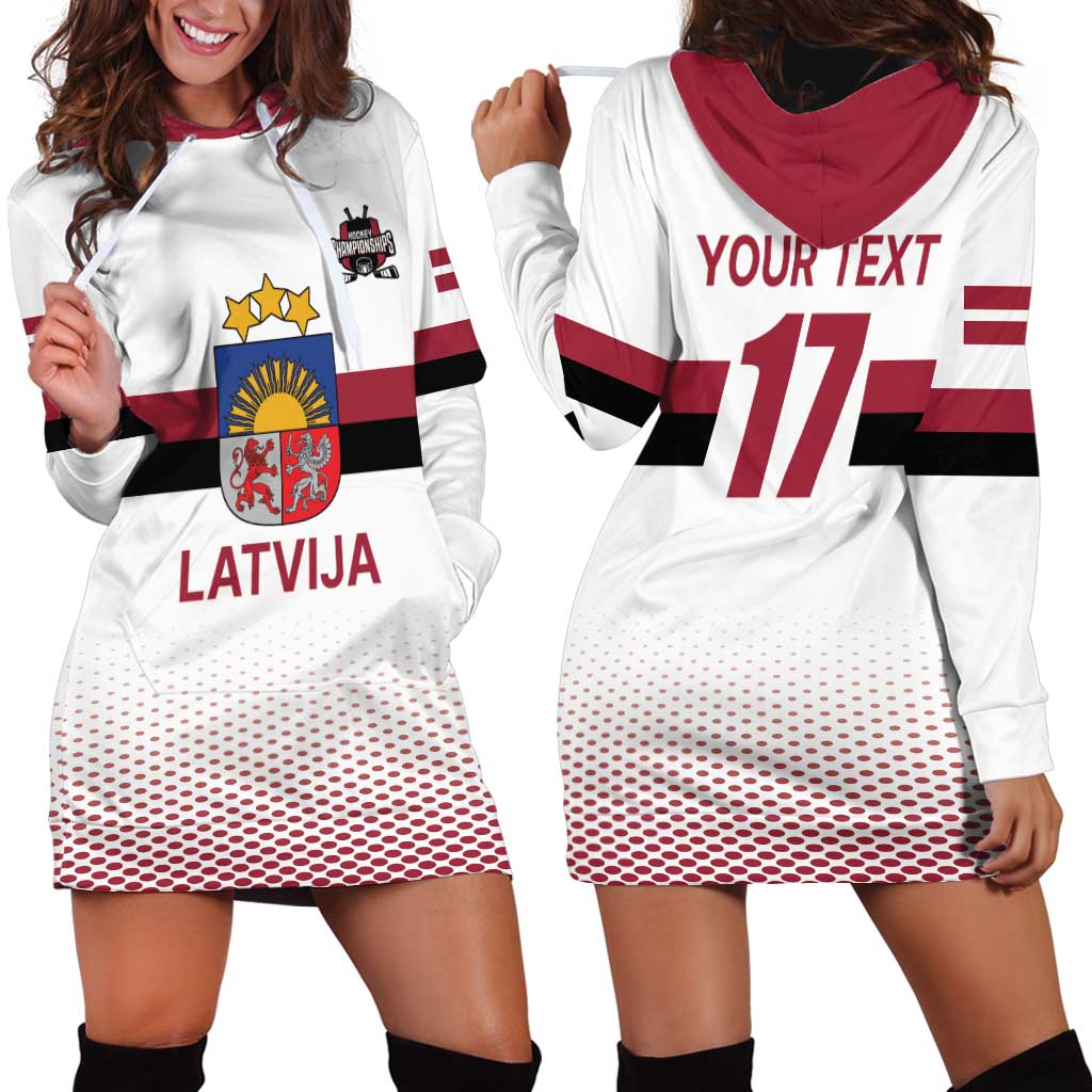 Custom Latvia Ice Hockey Champions Hoodie Dress Come on Latvija White style