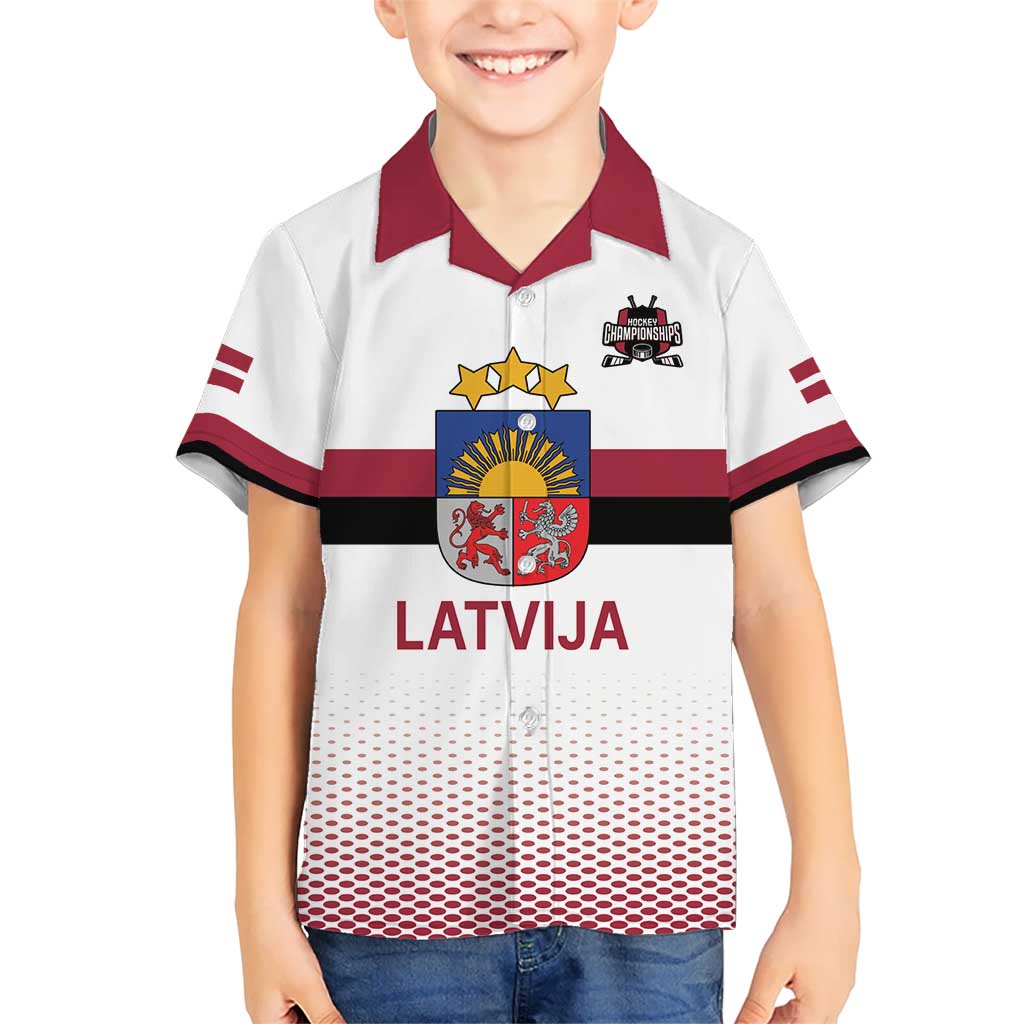 Custom Latvia Ice Hockey Champions Kid Hawaiian Shirt Come on Latvija White style