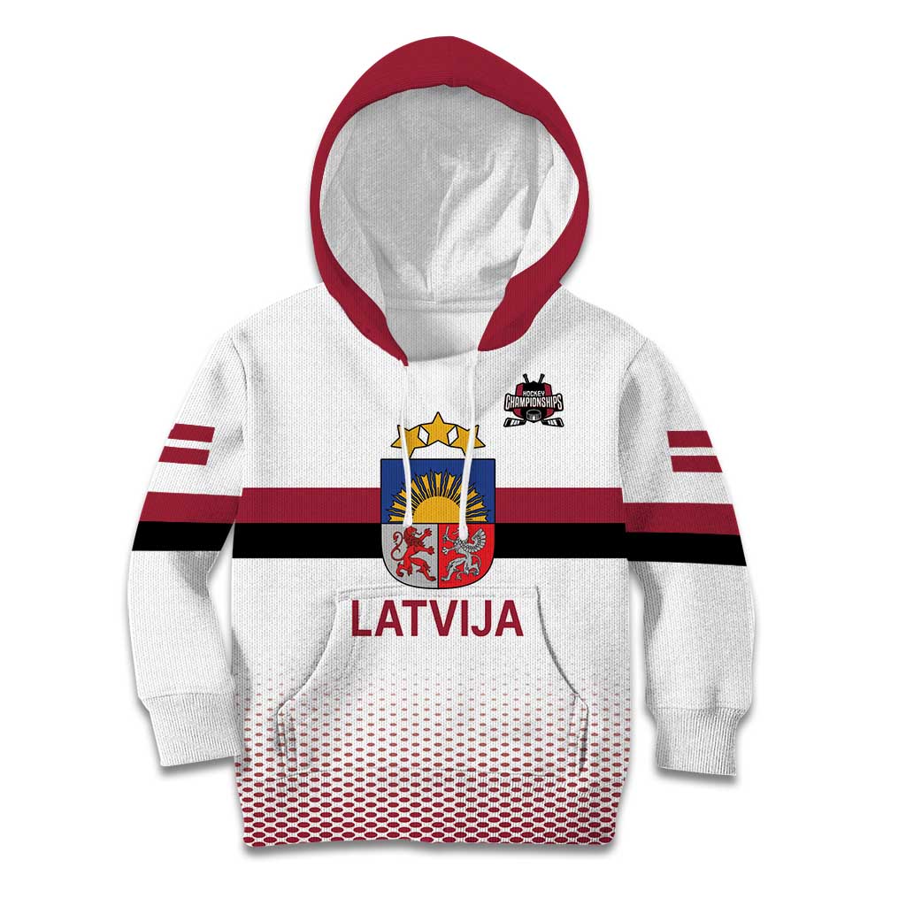 Custom Latvia Ice Hockey Champions Kid Hoodie Come on Latvija White style