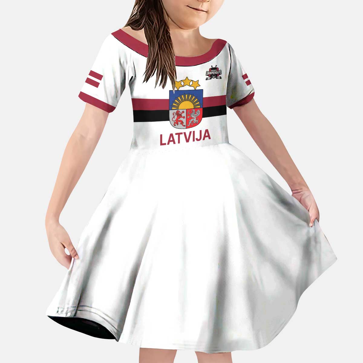 Custom Latvia Ice Hockey Champions Kid Short Sleeve Dress Come on Latvija White style