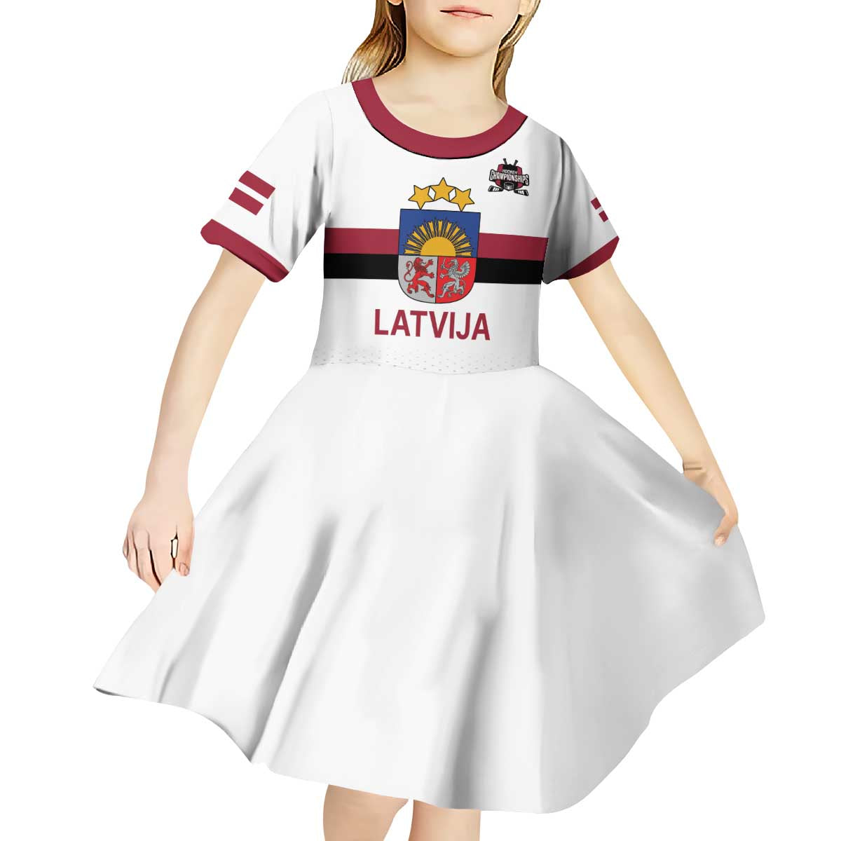Custom Latvia Ice Hockey Champions Kid Short Sleeve Dress Come on Latvija White style