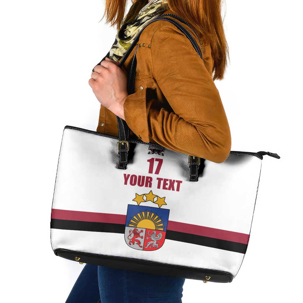 Custom Latvia Ice Hockey Champions Leather Tote Bag Come on Latvija White style