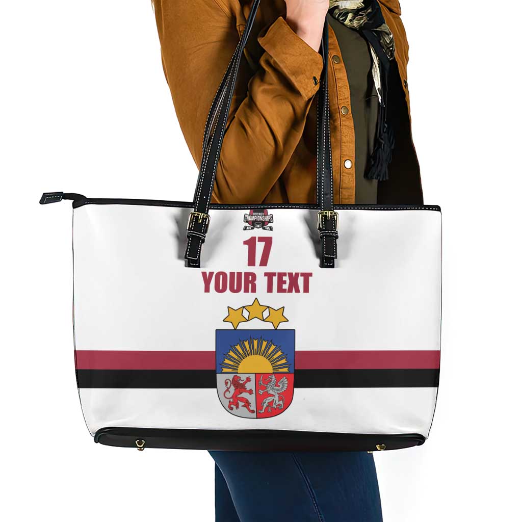 Custom Latvia Ice Hockey Champions Leather Tote Bag Come on Latvija White style