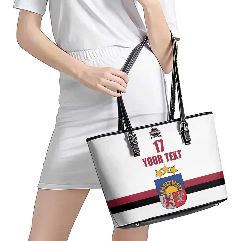 Custom Latvia Ice Hockey Champions Leather Tote Bag Come on Latvija White style