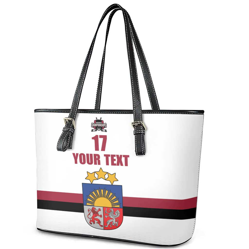 Custom Latvia Ice Hockey Champions Leather Tote Bag Come on Latvija White style