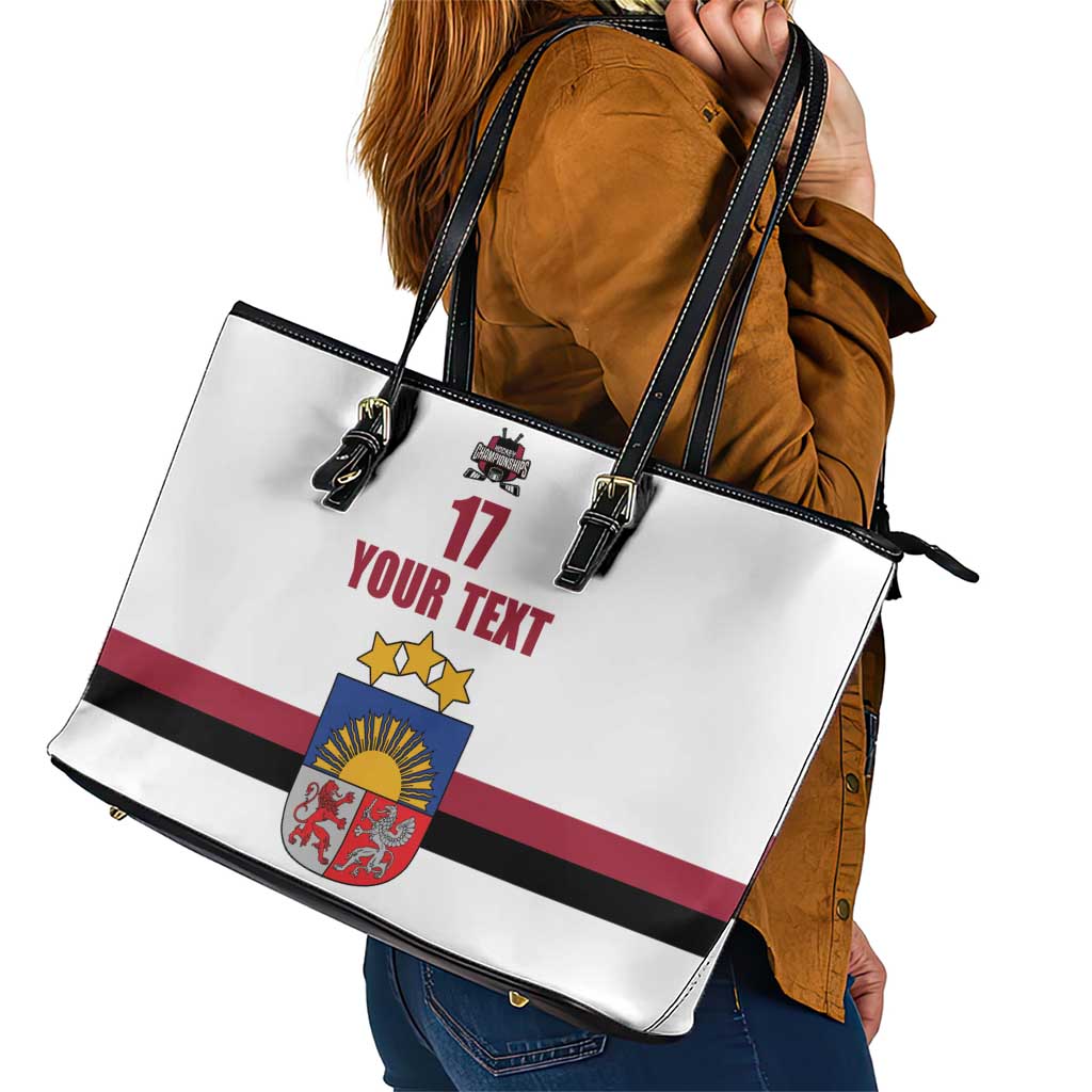 Custom Latvia Ice Hockey Champions Leather Tote Bag Come on Latvija White style