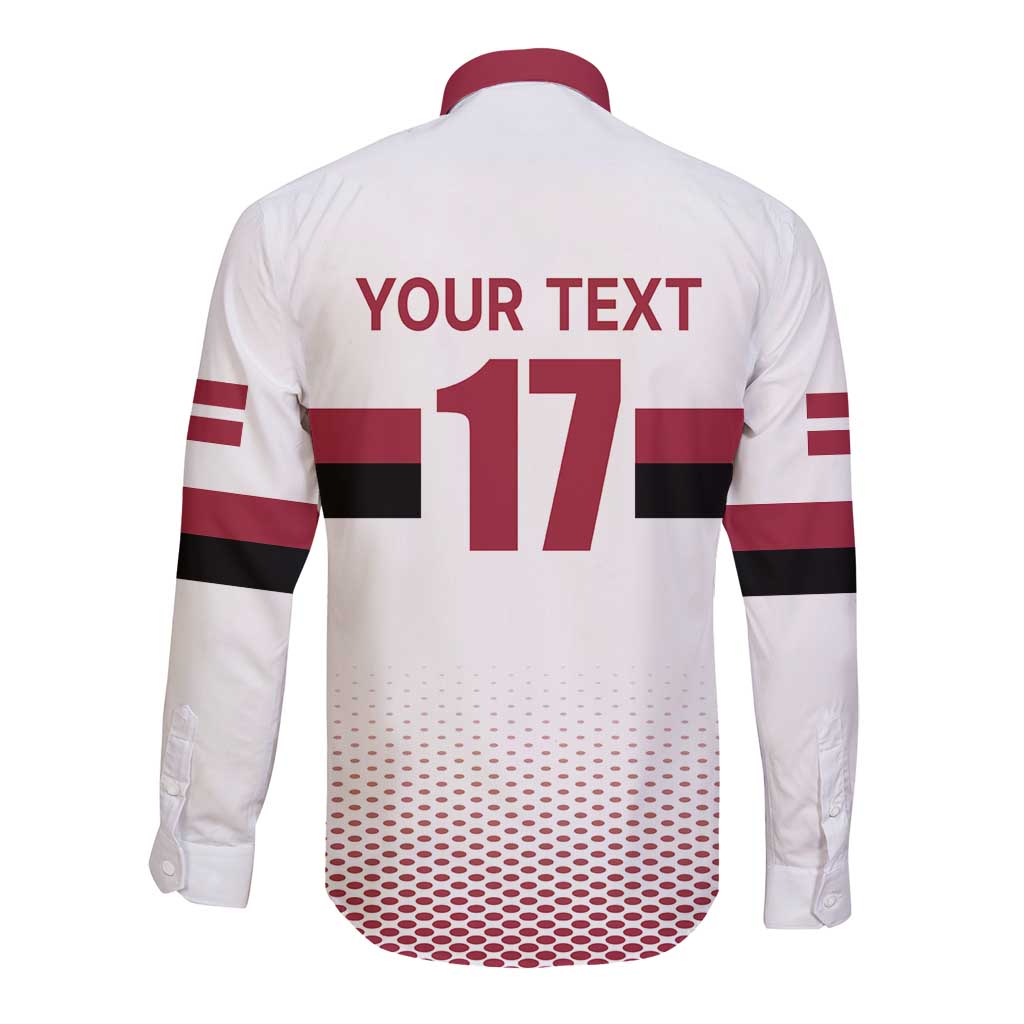 Custom Latvia Ice Hockey Champions Long Sleeve Button Shirt Come on Latvija White style