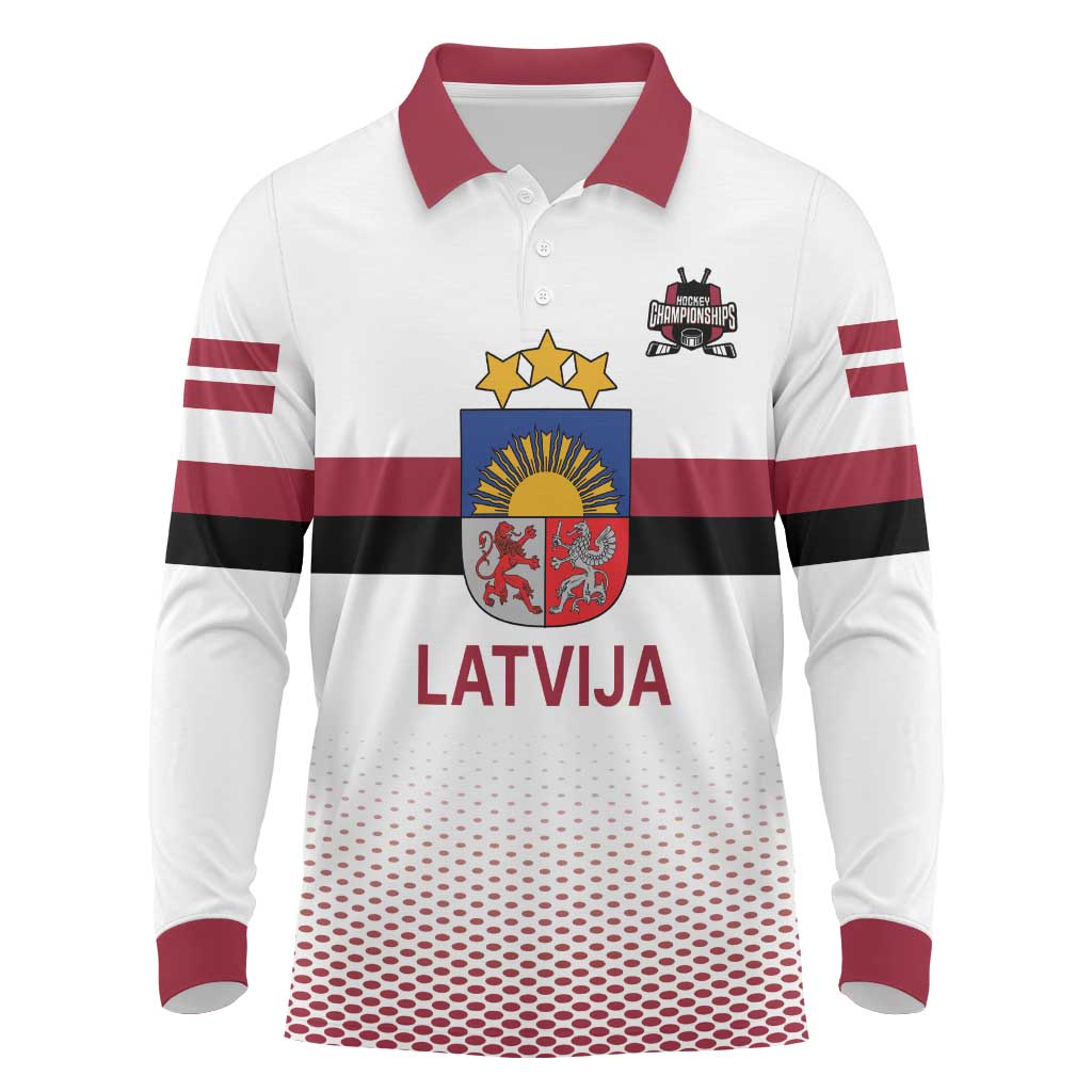 Custom Latvia Ice Hockey Champions Long Sleeve Polo Shirt Come on Latvija White style
