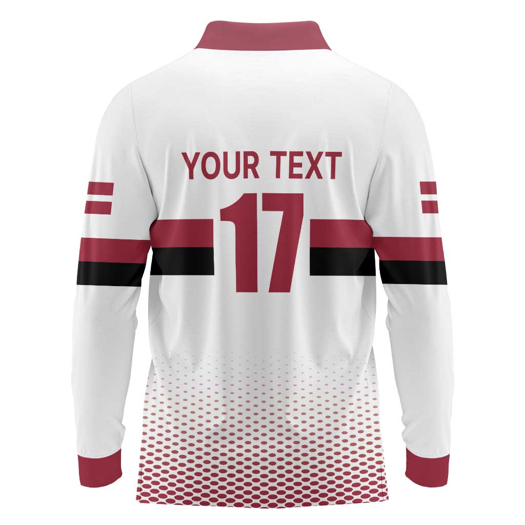 Custom Latvia Ice Hockey Champions Long Sleeve Polo Shirt Come on Latvija White style