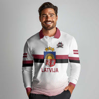 Custom Latvia Ice Hockey Champions Long Sleeve Polo Shirt Come on Latvija White style