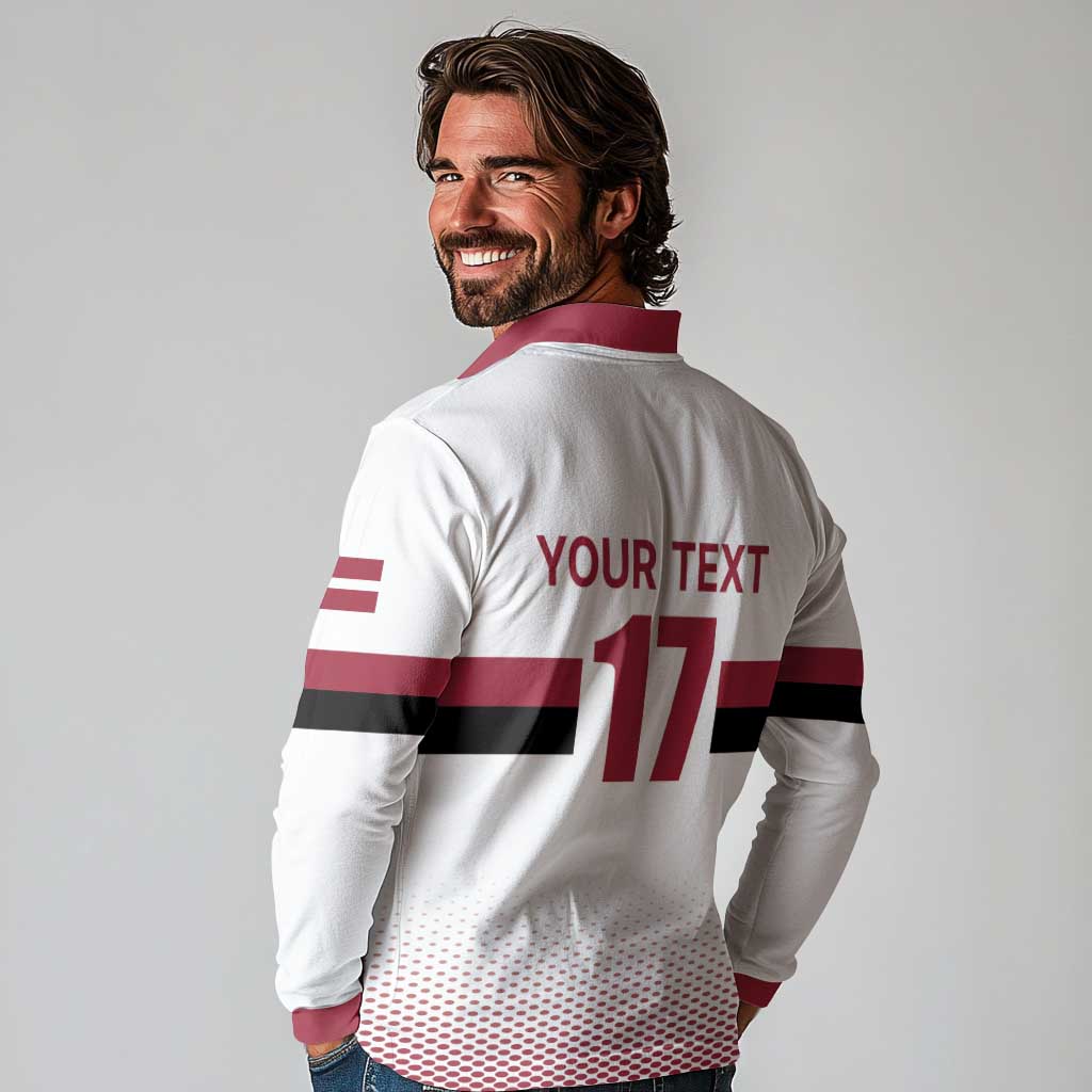 Custom Latvia Ice Hockey Champions Long Sleeve Polo Shirt Come on Latvija White style