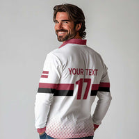 Custom Latvia Ice Hockey Champions Long Sleeve Polo Shirt Come on Latvija White style