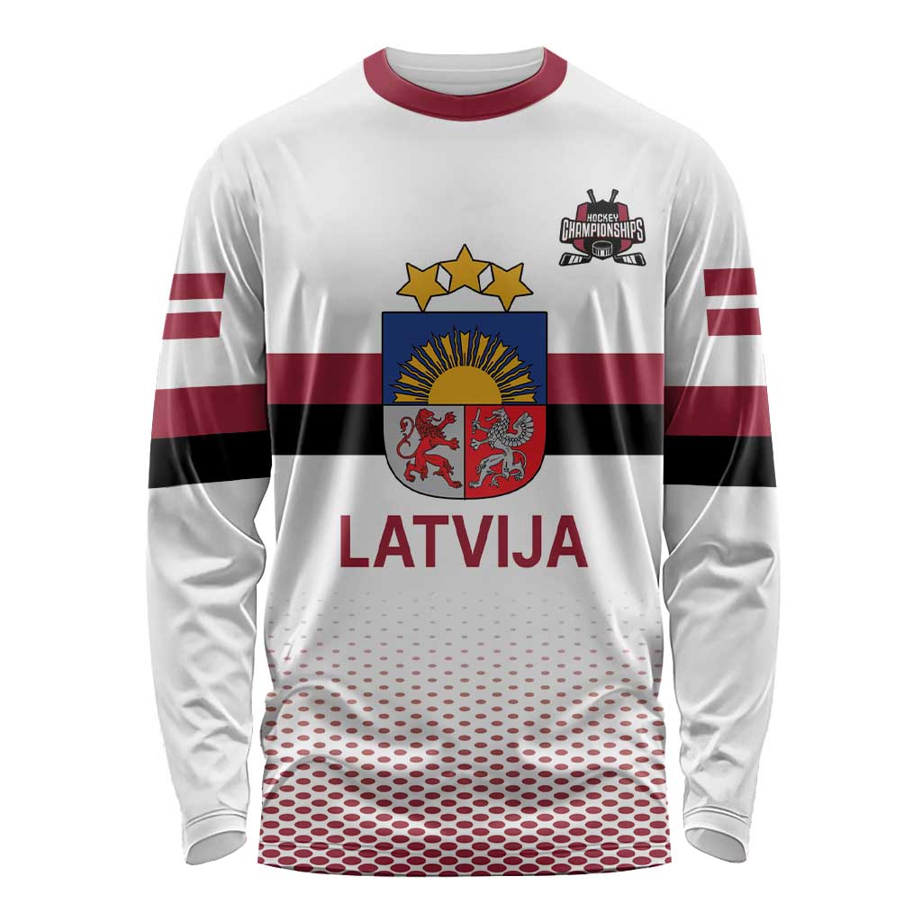 Custom Latvia Ice Hockey Champions Long Sleeve Shirt Come on Latvija White style