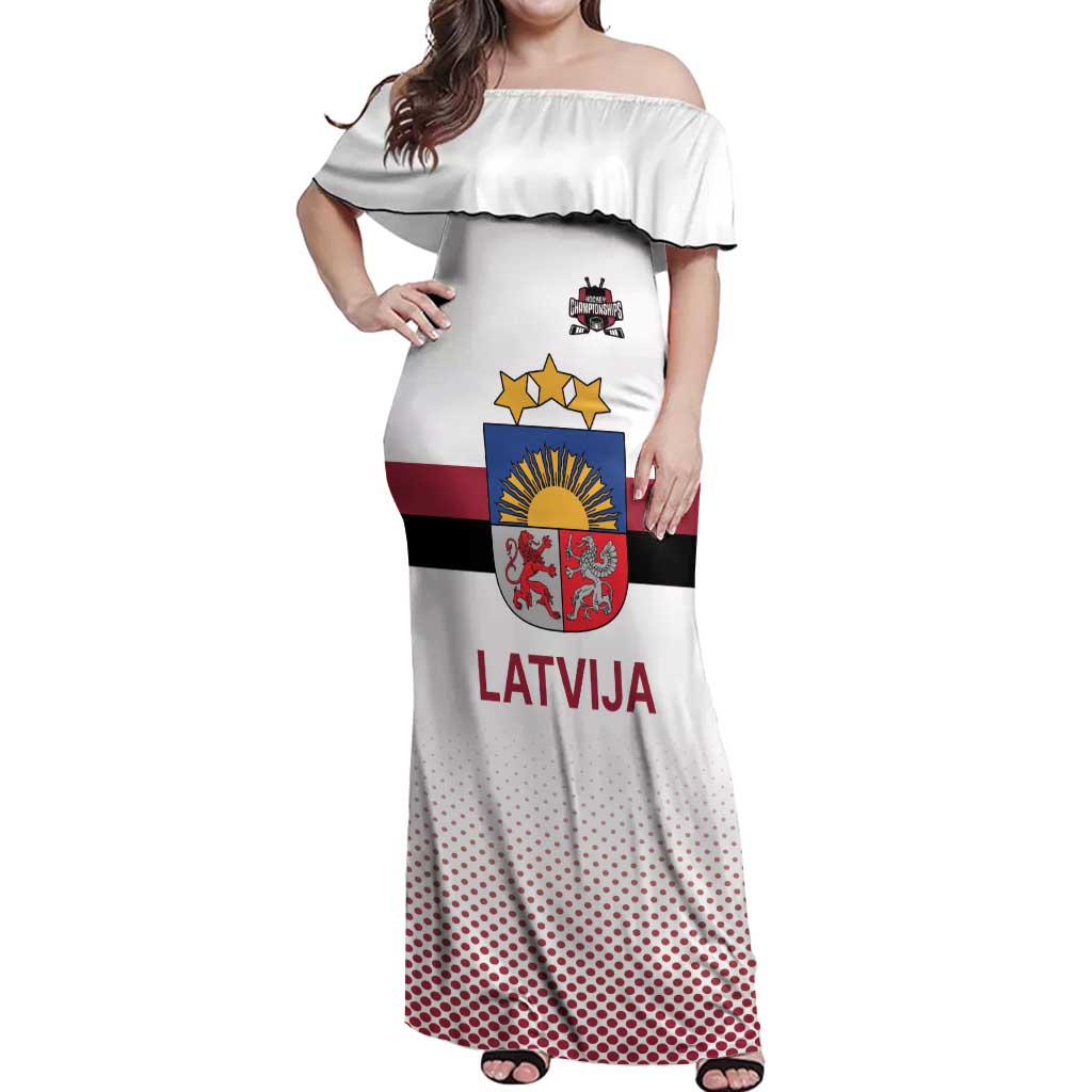 Custom Latvia Ice Hockey Champions Off Shoulder Maxi Dress Come on Latvija White style