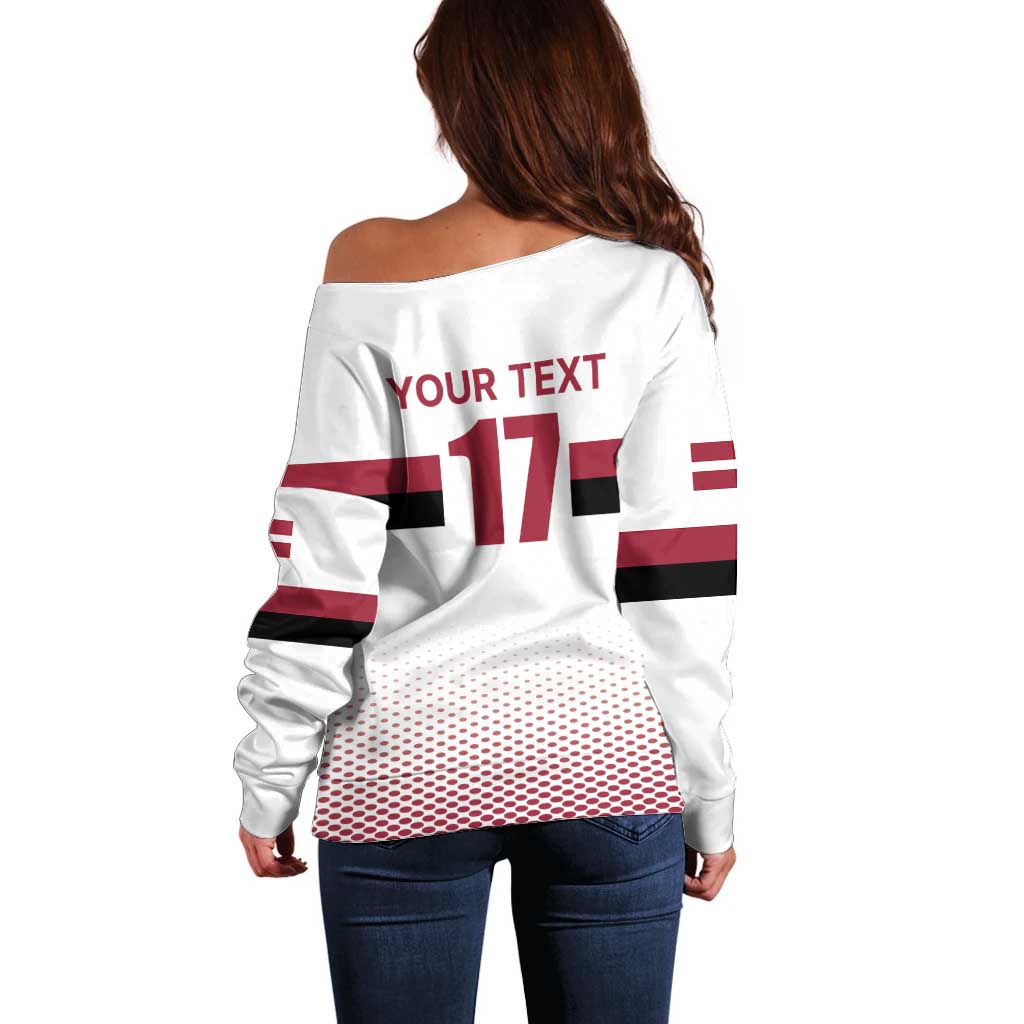Custom Latvia Ice Hockey Champions Off Shoulder Sweater Come on Latvija White style