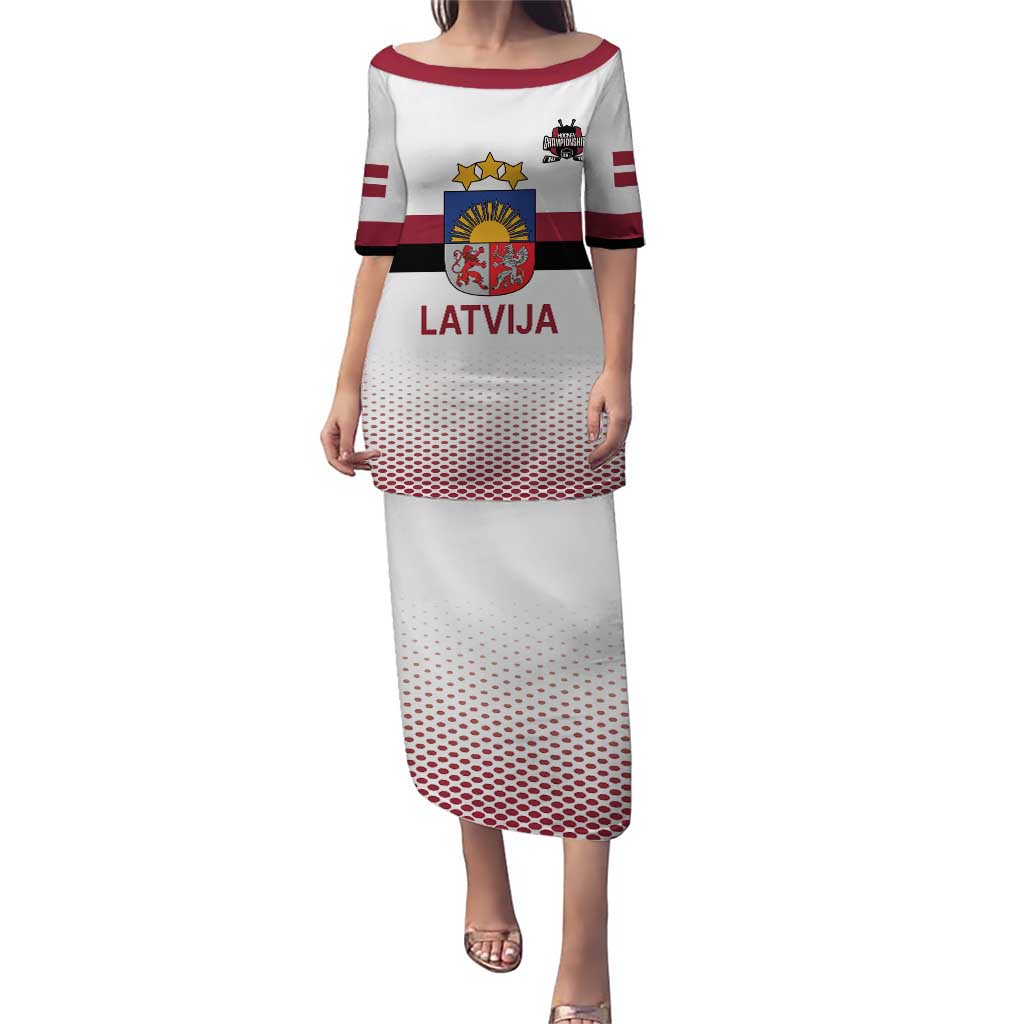 Custom Latvia Ice Hockey Champions Puletasi Come on Latvija White style