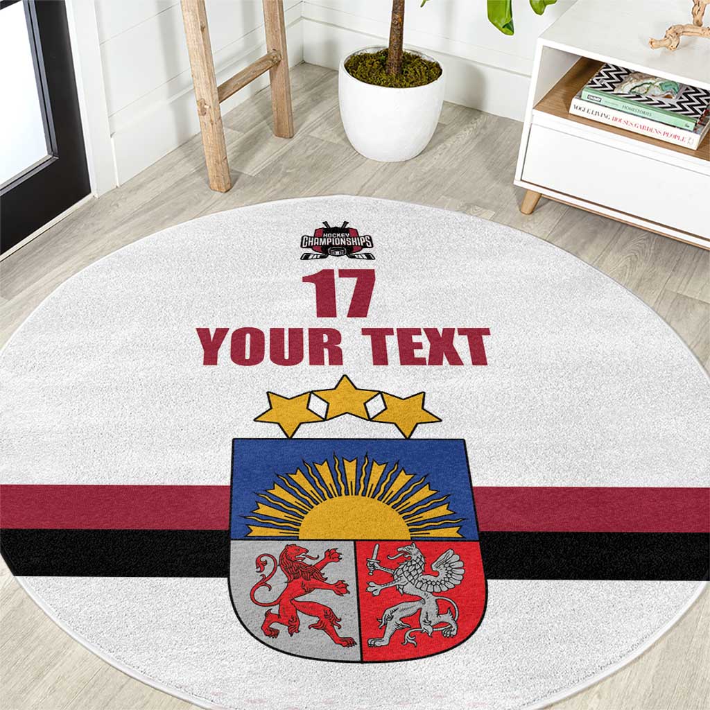 Custom Latvia Ice Hockey Champions Round Carpet Come on Latvija White style