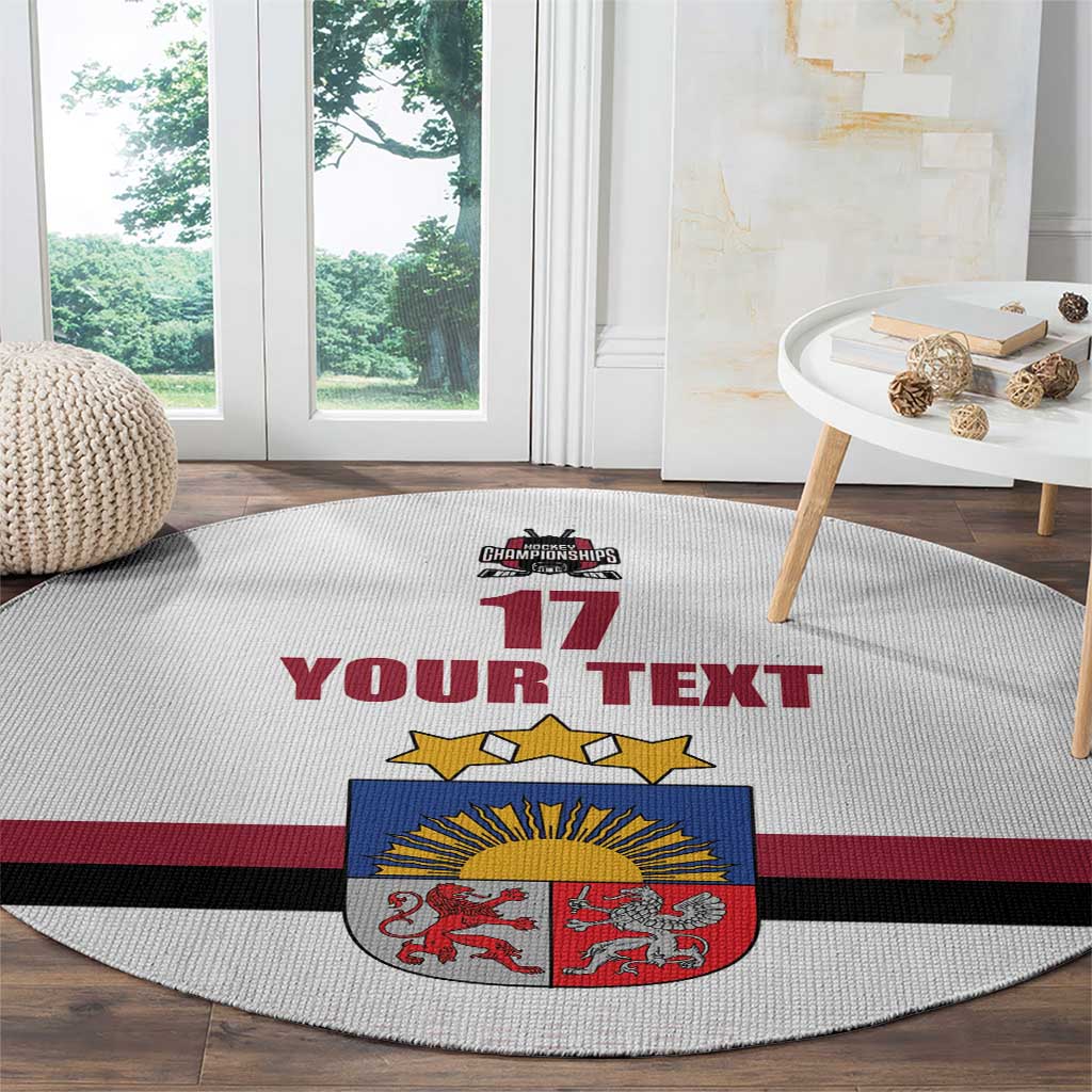 Custom Latvia Ice Hockey Champions Round Carpet Come on Latvija White style
