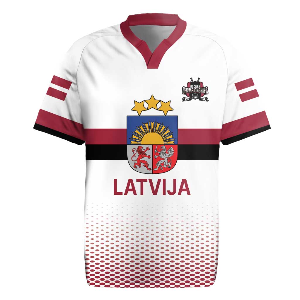 Custom Latvia Ice Hockey Champions Rugby Jersey Come on Latvija White style