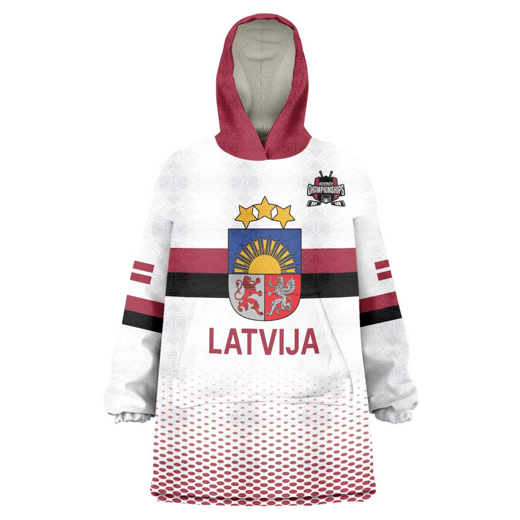 Custom Latvia Ice Hockey Champions Wearable Blanket Hoodie Come on Latvija White style