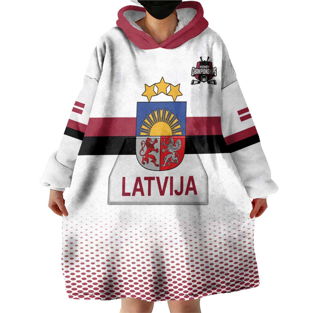Custom Latvia Ice Hockey Champions Wearable Blanket Hoodie Come on Latvija White style