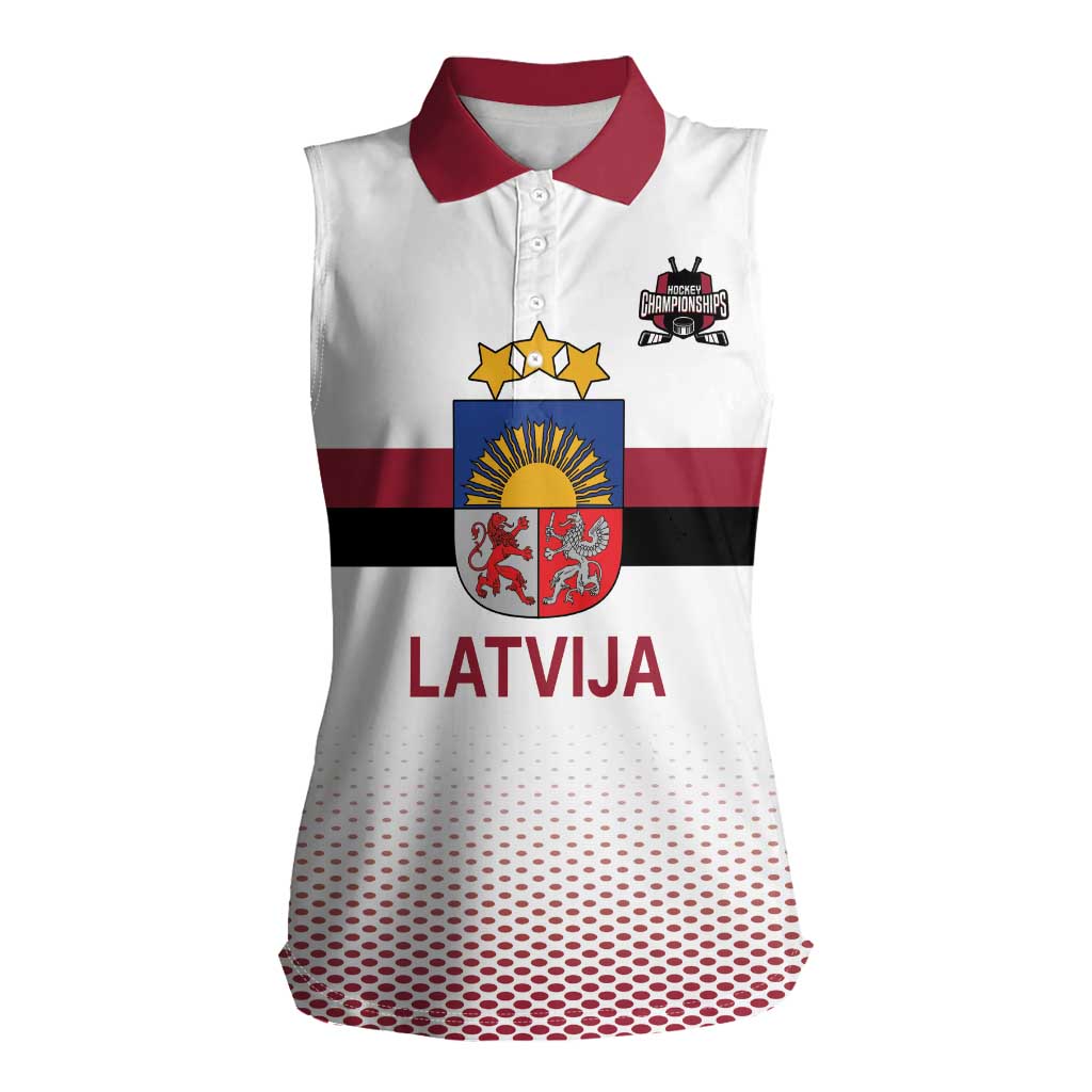 Custom Latvia Ice Hockey Champions Women Sleeveless Polo Shirt Come on Latvija White style