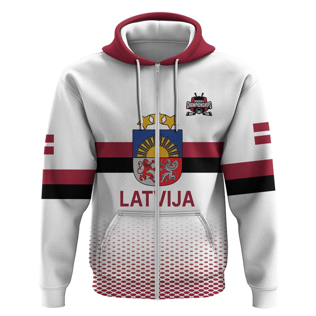 Custom Latvia Ice Hockey Champions Zip Hoodie Come on Latvija White style