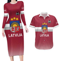Custom Latvia Ice Hockey Champions Couples Matching Long Sleeve Bodycon Dress and Hawaiian Shirt Come on Latvija Red style