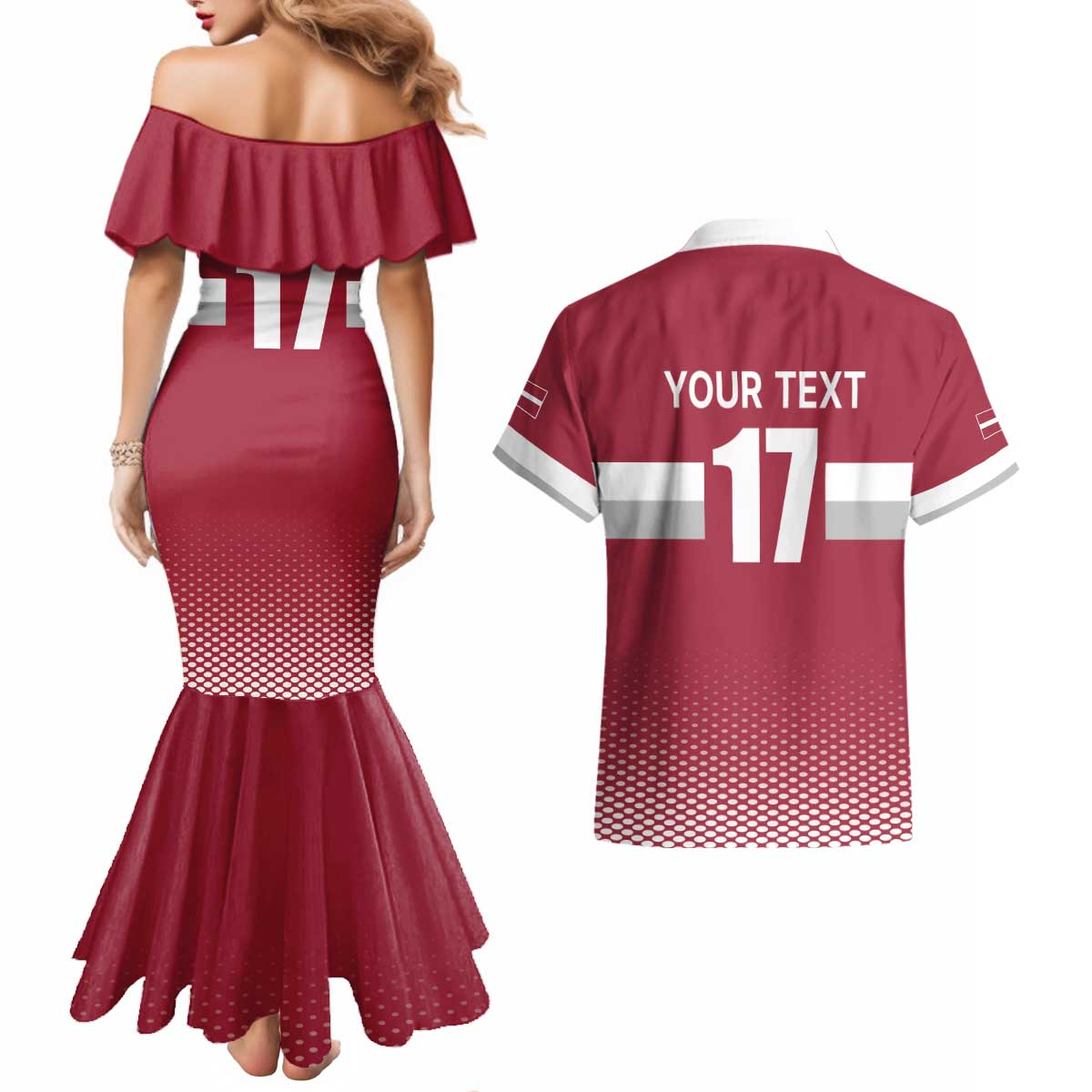 Custom Latvia Ice Hockey Champions Couples Matching Mermaid Dress and Hawaiian Shirt Come on Latvija Red style